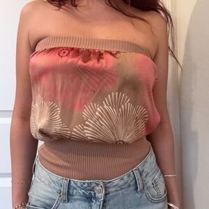 Bebe Brown and Pink Patterned Crop Top